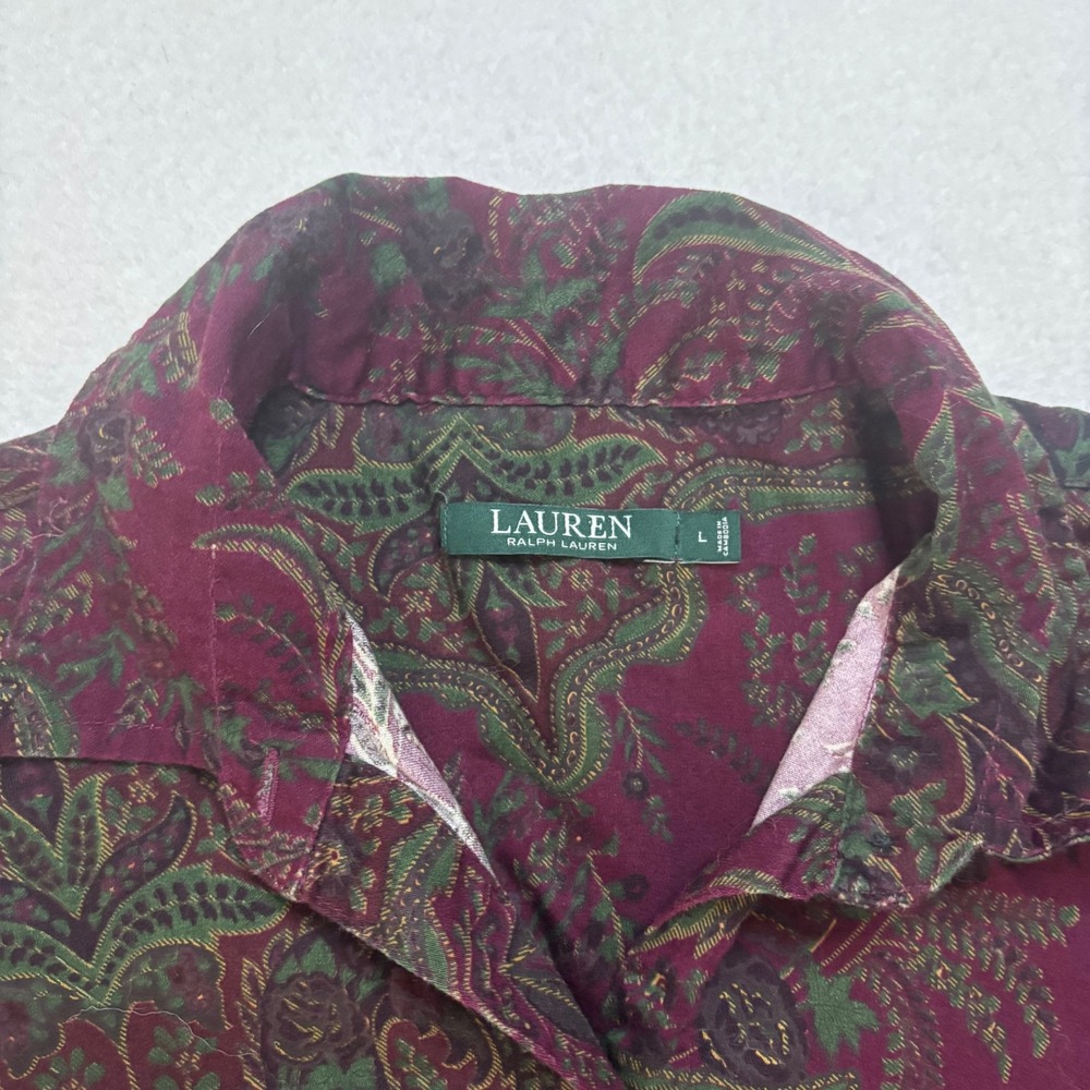 Lauren Ralph Lauren Burgundy Paisley Crest Logo Cotton Button Down Shirt L - Picture 2 of 8